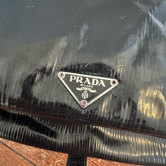Authentic Prada Cleo Black Patent Leather Shoulder Bag Satchel Vintage Italy - Picture 2 of 16